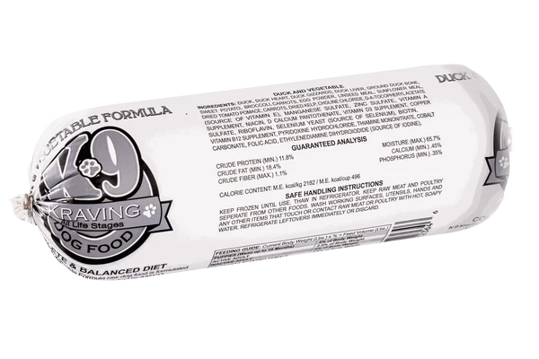 1 lb Roll - K-9 Kraving Duck & Vegetable Formula Raw Dog Food
