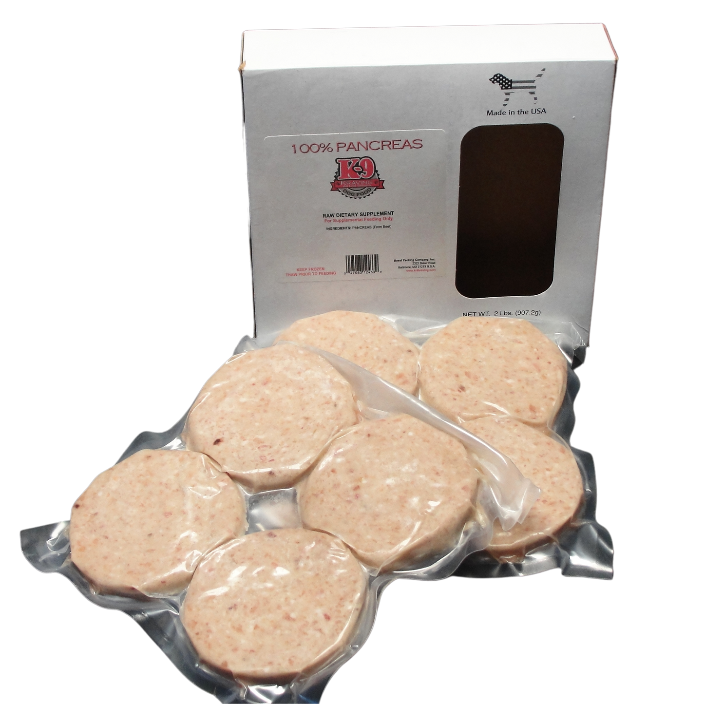 2 lb Box - 8 Sliced Patties Ground Beef Pancreas